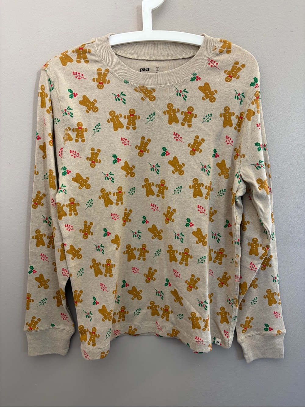 Pact Organic Cotton Gingerbread Long Sleeve PJ Top Graphic Shirt Tee